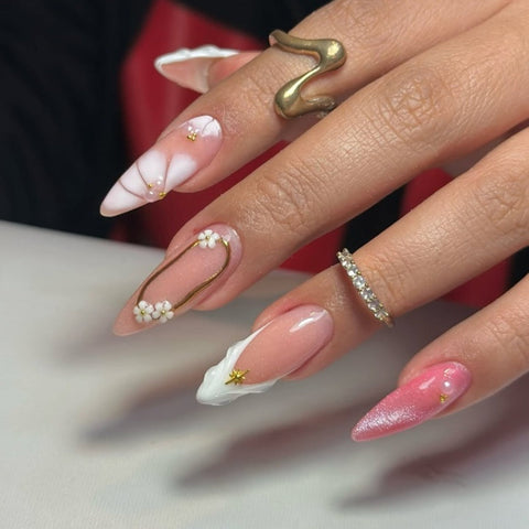 Pink INS Y2K French Almond NailCarefully designed pure handmade press-on gel nails