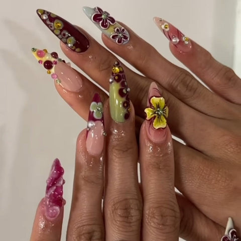 Hot SaleColorful INS Y2K French Women's Stiletto Almond NailsHandmade Artificial Gel Nail Press-On Nails