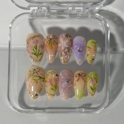 3D Pink TulipCarefully designed pure handmade press-on gel nails
