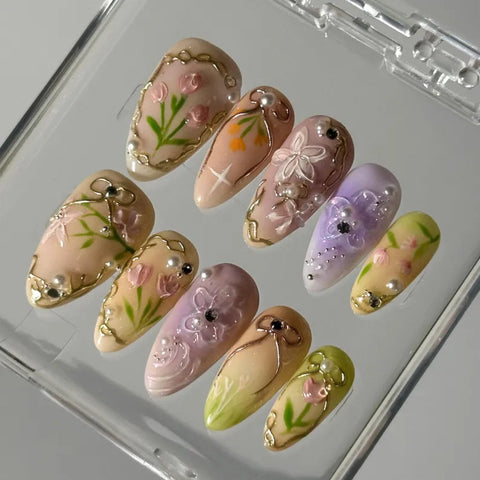 3D Pink TulipCarefully designed pure handmade press-on gel nails