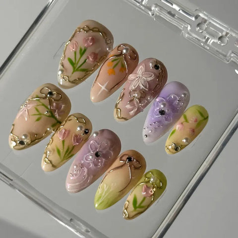 3D Pink TulipCarefully designed pure handmade press-on gel nails