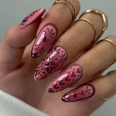 Pink Magic Mirror Pink LoveCarefully designed pure handmade press-on gel nails