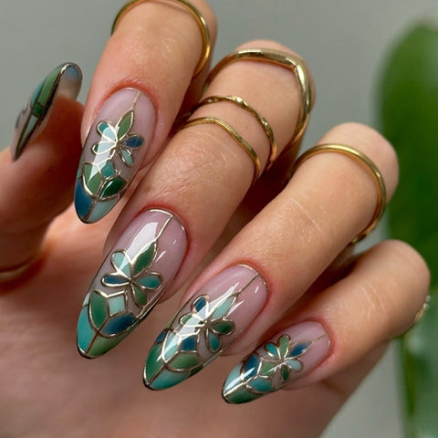 Blue Green EnamelCarefully designed pure handmade press-on gel nails