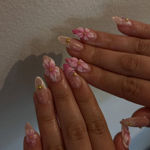 Pink Gold Bead Fashion NailsCarefully designed pure handmade press-on gel nails