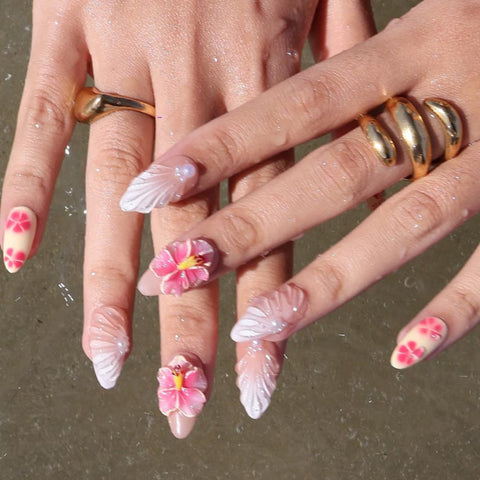 3D Shell & FlowerCarefully designed pure handmade press-on gel nails