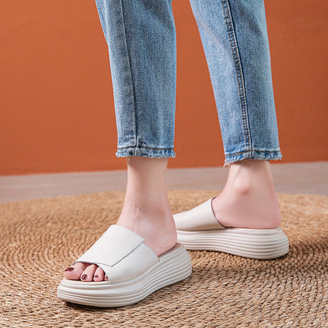 2022 Flat Leather Solid Slippers For Women