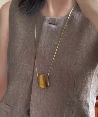 Handmade Brown Alloy Square Tiger's Eye Pendant Necklace