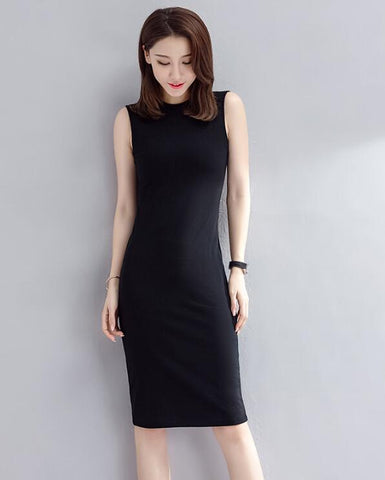 Schwarzes ärmelloses Kleid Damen schlichtes Kleid aus Baumwolle