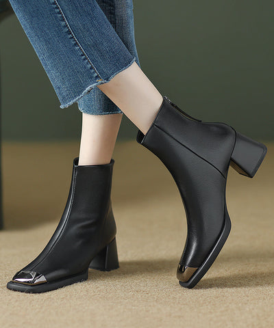 Frauen Reißverschluss Spleißen Elegante Chunky Stiefel Braun Rindsleder