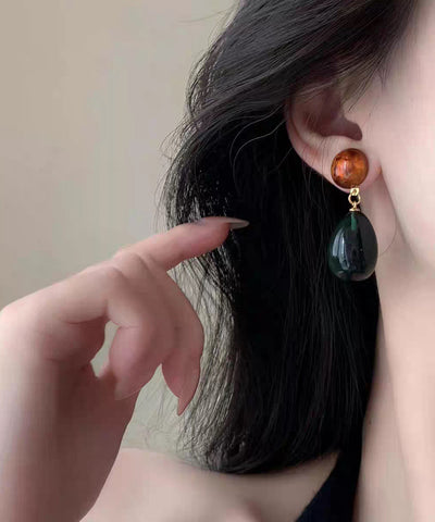 Retro Rainbow Sterling Silver Resin Water Droplet Drop Earrings
