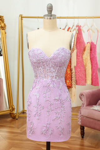 Pink Tight Short Homecoming Dress with Appliques