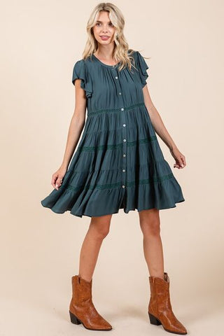 Lace Detail RuffledTiered Resort Midi Dress