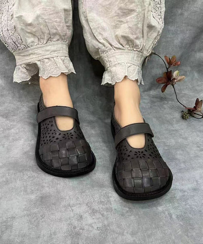 Retro Splicing Hollow Out Flache Schuhe Braunes Rindsleder