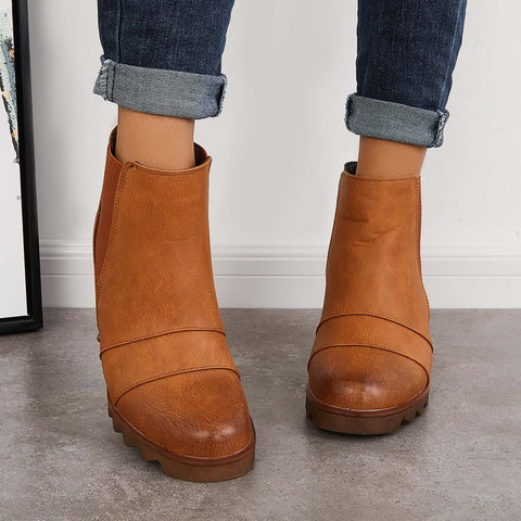 Non-Slip Hidden Wedge Chelsea Boots Pull on Ankle Booties