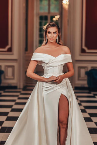 Off-the-Shoulder Overskirt Wedding Dress Mermaid Long With Split