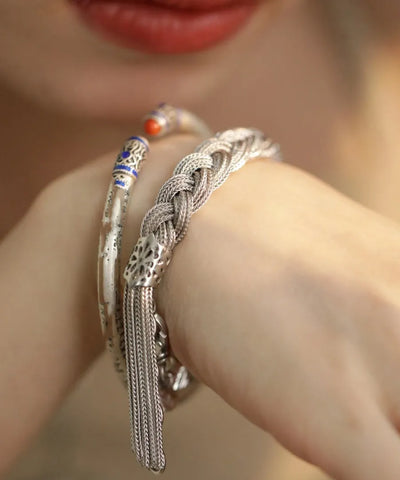 Style Silk Sterling Silver Woven Tassel Charm Bracelet