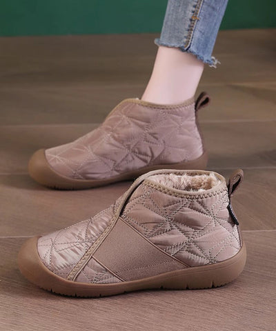 Khakifarbene flache Schuhe mit flauschiger Wollfütterung für Damen