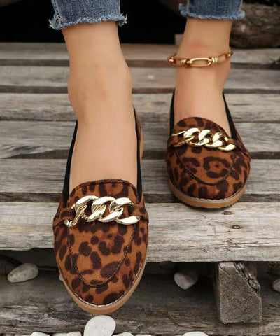 Leopard Flats Schuhe Kunstleder Pailletten Kette Verbunden Stilvolle Spleißen
