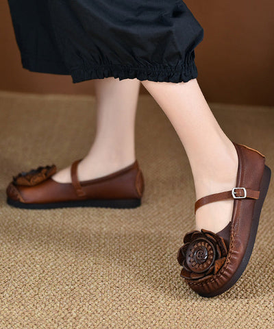 Original Retro Rote Blumen Weiche Sohle Rindsleder Flache Schuhe