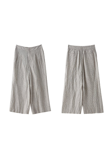 Women Summer Vintage Stripe Thin Loose Wide-leg Linen Pants