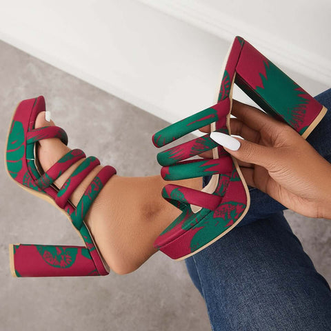 Platform Chunky High Heels Slip on Backless Dress Sandals