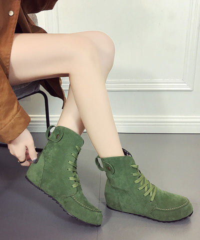 0508Elegant Rose Lace Up Splicing Flat Boots Suede