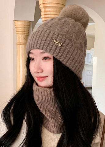 Moderne Bonnie-Mütze aus dickem Fleece-Strickbaumwolle in Kaffeebraun