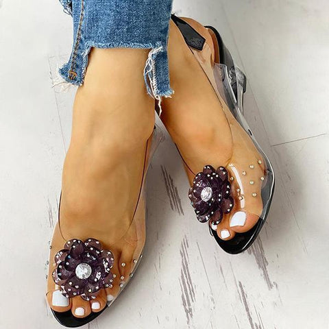 Red Slingback Flower Rhinestone Sandals
