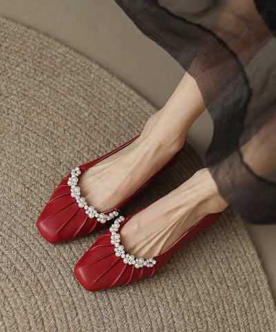 Edle Mulberry Flache Schuhe Rindsleder Leder Weiche Spleißen Nagel Perle