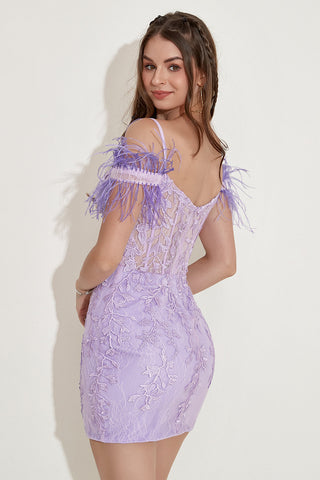 Off the Shoulder Homecoming Dress with Feathers