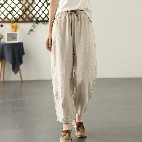 Women Spring Summer Solid Casual Linen Pants