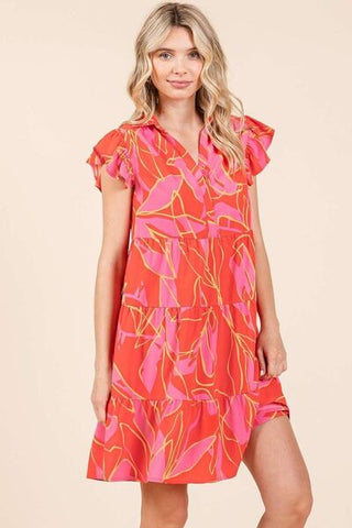 Ruffle Sleeve Tiered Mini Resort Dress