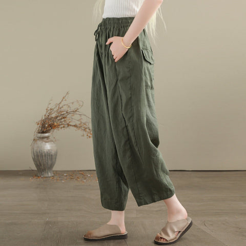 Women Summer Minimalist Loose Linen Pants