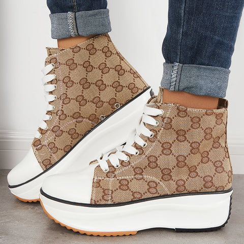 Platform High Top Canvas Sneakers Lace Up Ankle Boots