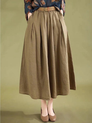 Summer Minimalist Solid Linen A-Line Skirt