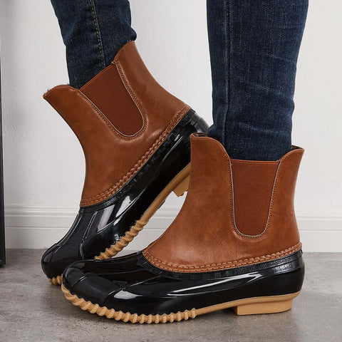 Waterproof Slip on Duck Booties Two Tone Chelsea Ankle Boots