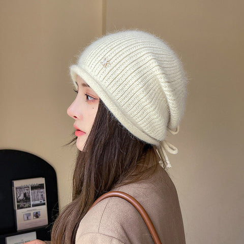 Damen Winter Strickmütze mit Kordelzugsaum