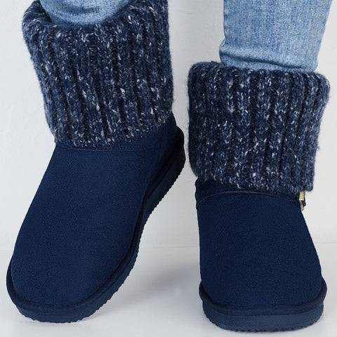 Knit Splicing Warm Ankle Non Slip Snow Boots Winter Short Booties