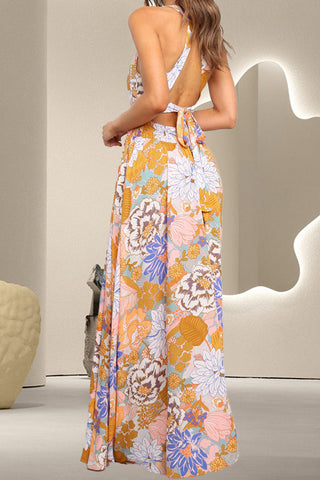 Ärmelloses Maxikleid im griechischen Stil mit Bindeband und Aufdruck