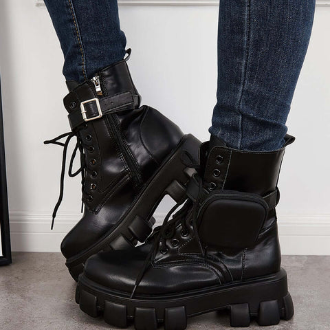 Chunky Platform Combat Ankle Boots Goth Lug Sole Booties