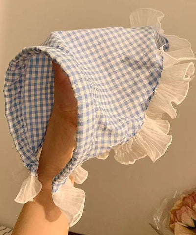 French Red Plaid Ruffles Lace Triangle Scarf Headband