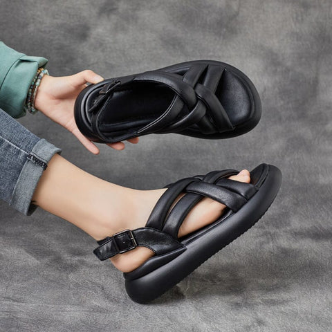 Women Summer Retro Plaited Leather Sandals