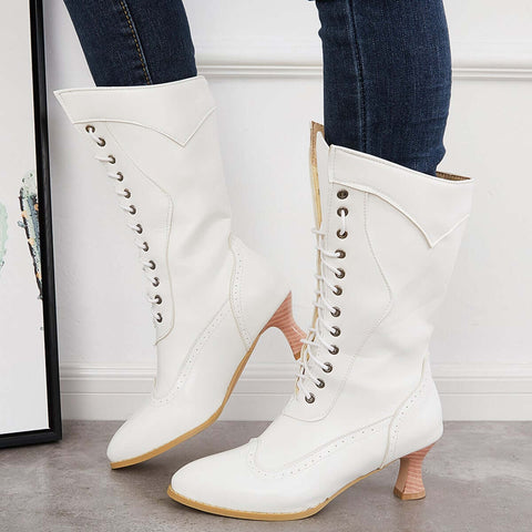 Vintage viktorianische Schnürstiefel mit mittlerer Wade, Western-Ritterstiefel