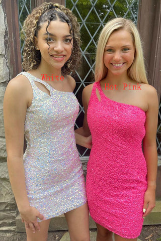Sparkly Bodycon One Shoulder Sequins Short Homecoming Dress with Keyhole