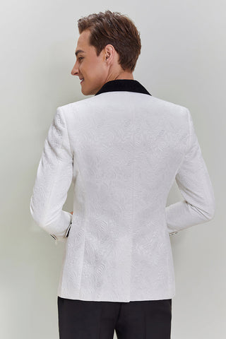 White Jacquard 3 Piece Men's Suits with Shawl Lapel
