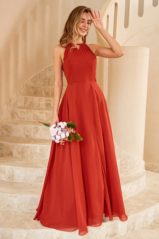 Langes Chiffon-Brautjungfernkleid mit Schlitz