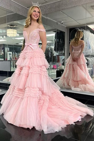 Princess A Line Off the Shoulder Lilac Long Prom Dress with Ruffles