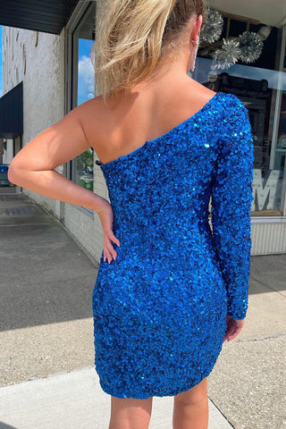 Bodycon Royal Blue Sequins Homecoming Dress with Sleeves