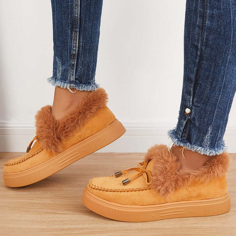 Suede Warm Flat Slip on Snow Boots Faux Fur Lined Loafer Shoes