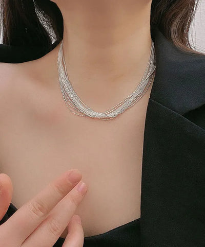 Modern Silk Silver-Plated Multiple Layers Gratuated Bead Necklace